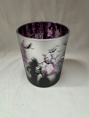 Glass Halloween Tea Light Holder - Purple