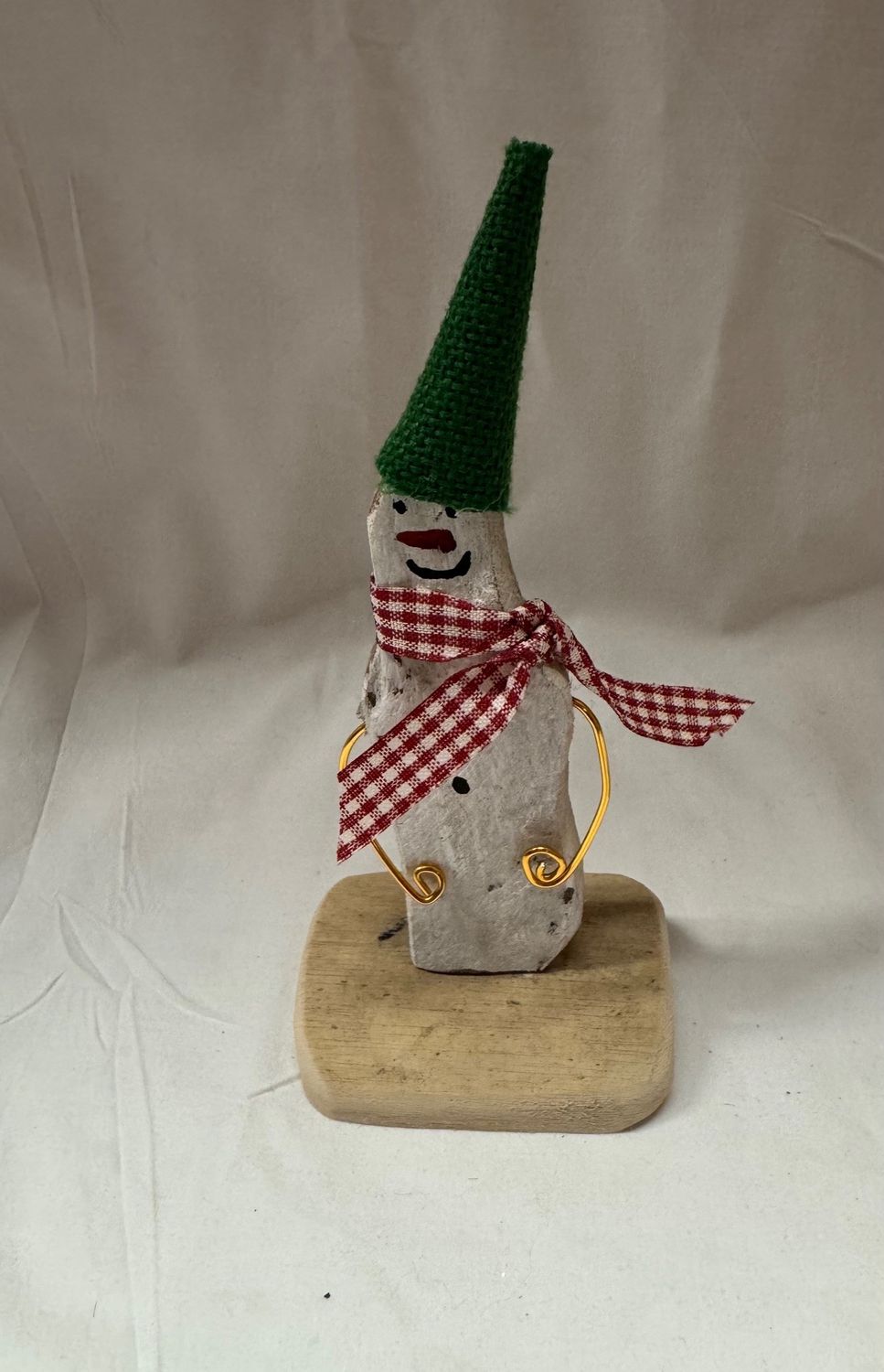 Driftwood Snowman Green Hat