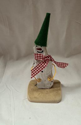 Driftwood Snowman Green Hat