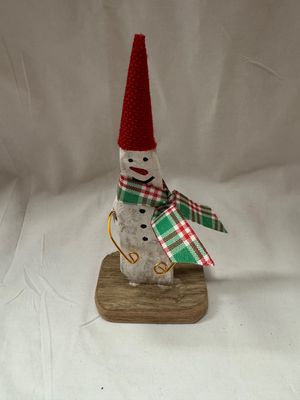 Driftwood Snowman Red Hat