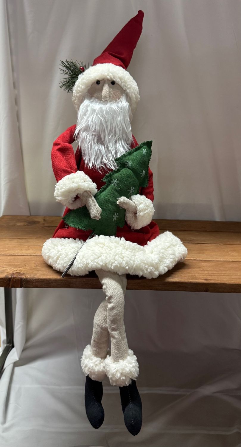 Fabric Sitting Santa w/Tree