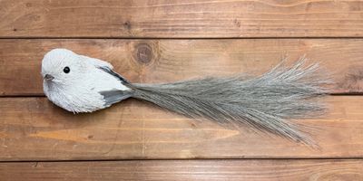 Lg Sisal/Thread Long Tail Bird Clip - Tan