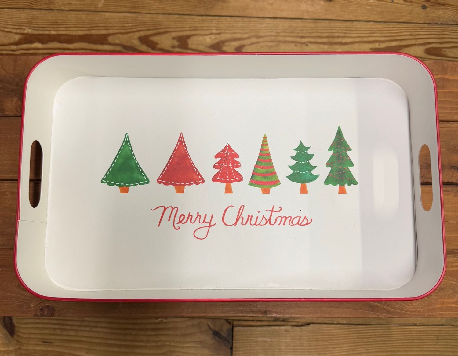 Metal Merry Christmas Trees Tray