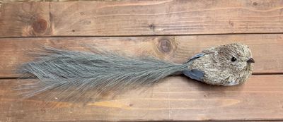 Lg Sisal/Thread Long Tail Bird Clip - Brown