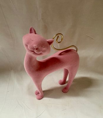 Resin Flocked Pink Cat