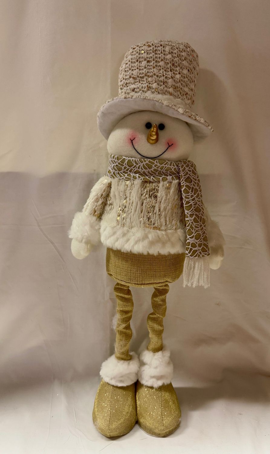 Plush Metallic Standing Holiday Telescoping Legs Snowman