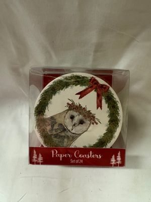 Absorbent Paper Holiday Owls Coasters S/24
