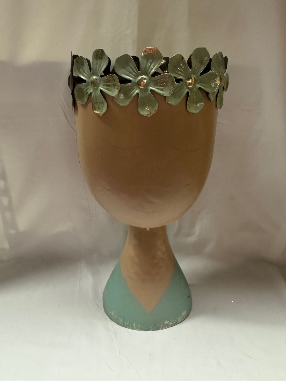 Metal Flower Crown Container Teal