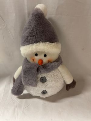Plush Snowman w/Fur Gray Hat Sm