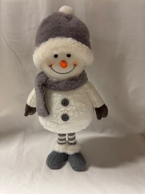 Plush Snowman w/Fur Gray Hat Med