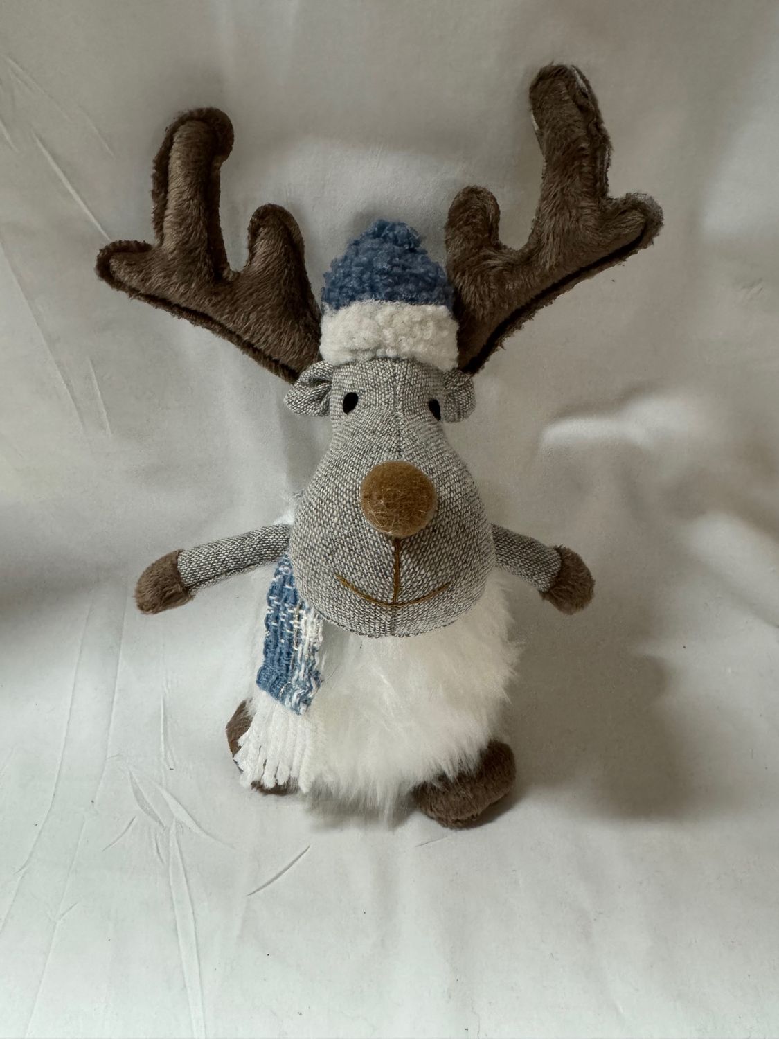 White Fuzzy Reindeer w/Blue Accessories