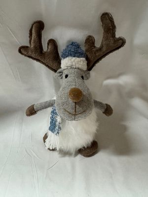 White Fuzzy Reindeer w/Blue Accessories