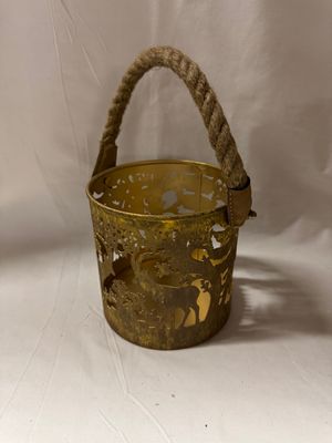 Metal Scenic Round Lantern Antique Gold Sm
