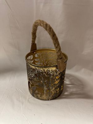 Metal Scenic Round Lantern Rustic Gold Sm