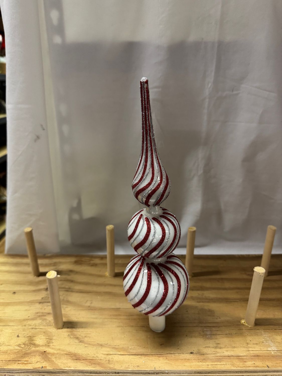 Glass Tree Topper - Peppermint Ball