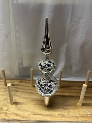 Glass Tree Topper - Silver Glitter &amp; Pearl Ball