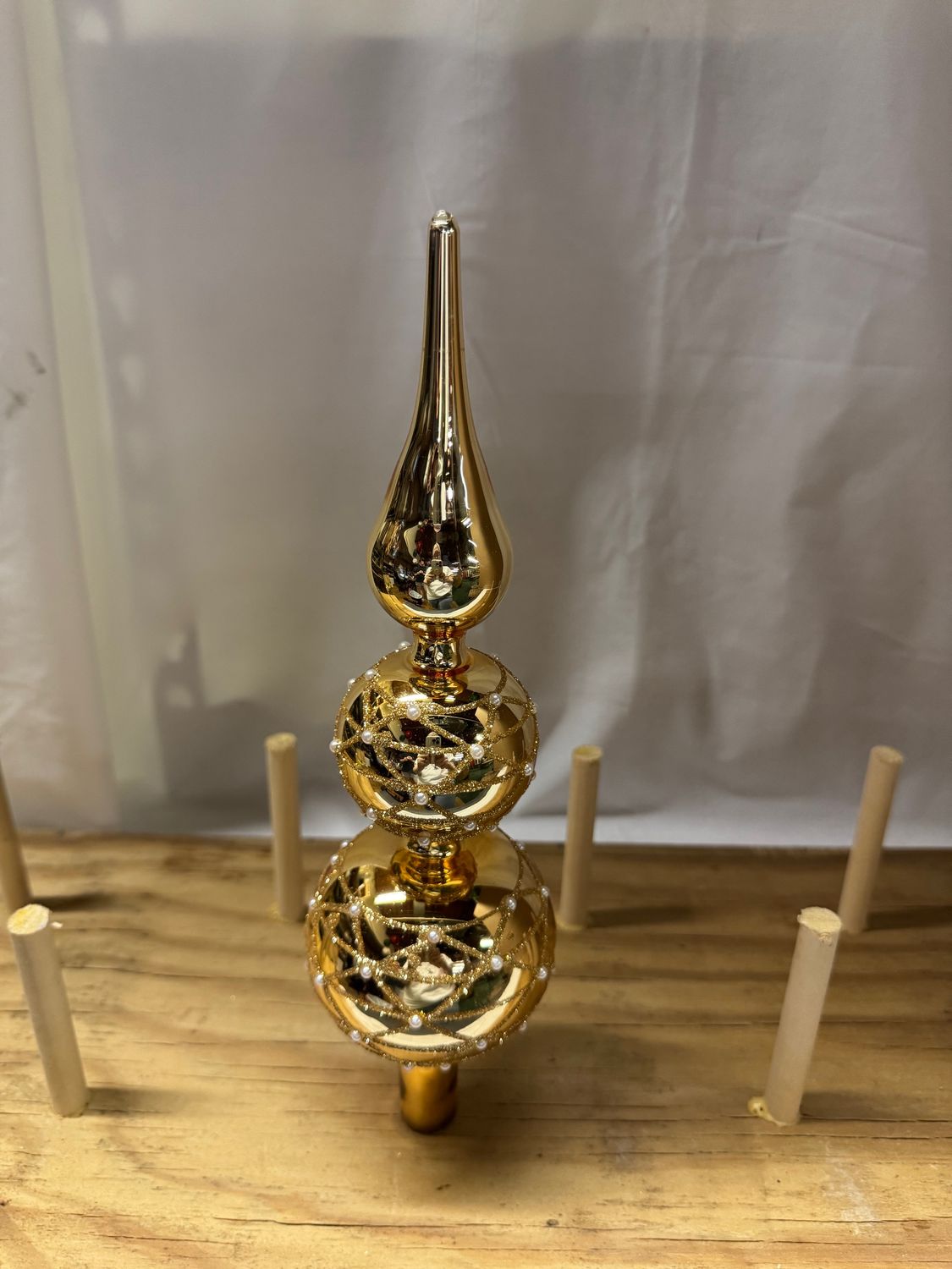 Glass Tree Topper - Gold Glitter &amp; Pearl Ball