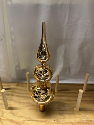 Glass Tree Topper - Gold Glitter &amp; Pearl Ball