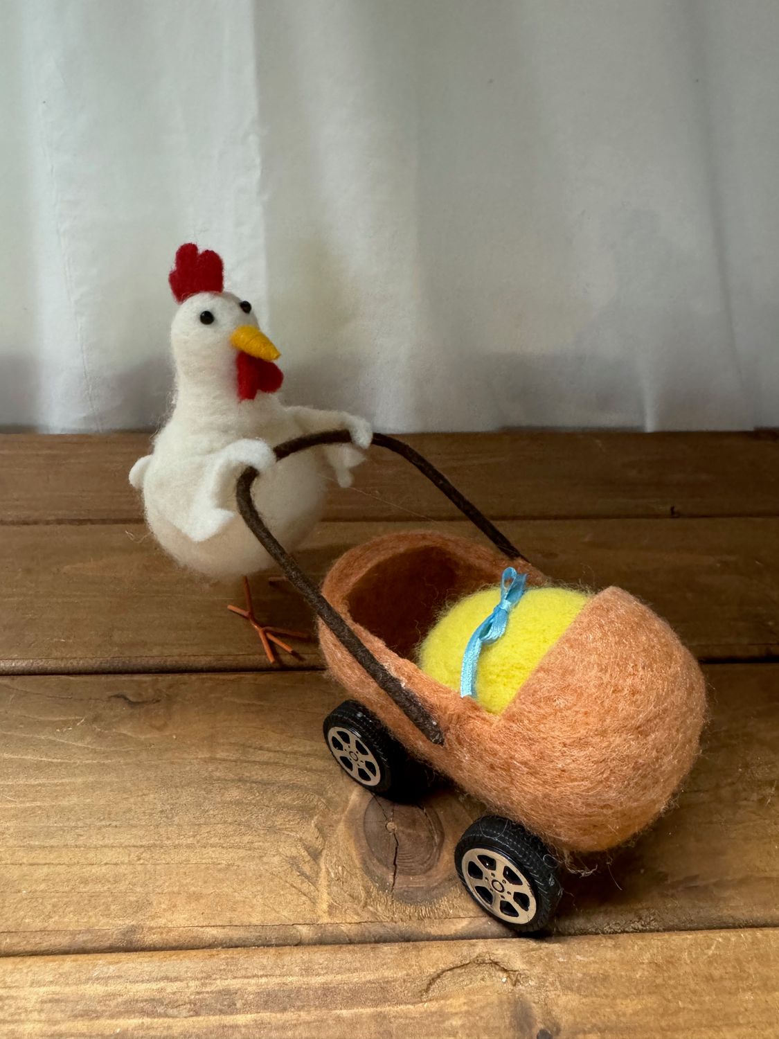 Felt Rooster Pushing Baby Cart Felt Rooster Pushing Baby Cart