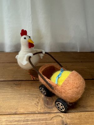 Felt Rooster Pushing Baby Cart