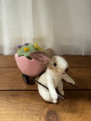 Felt Bunny Pulling Pink Easter Egg Felt Bunny Pulling Pink Easter Egg