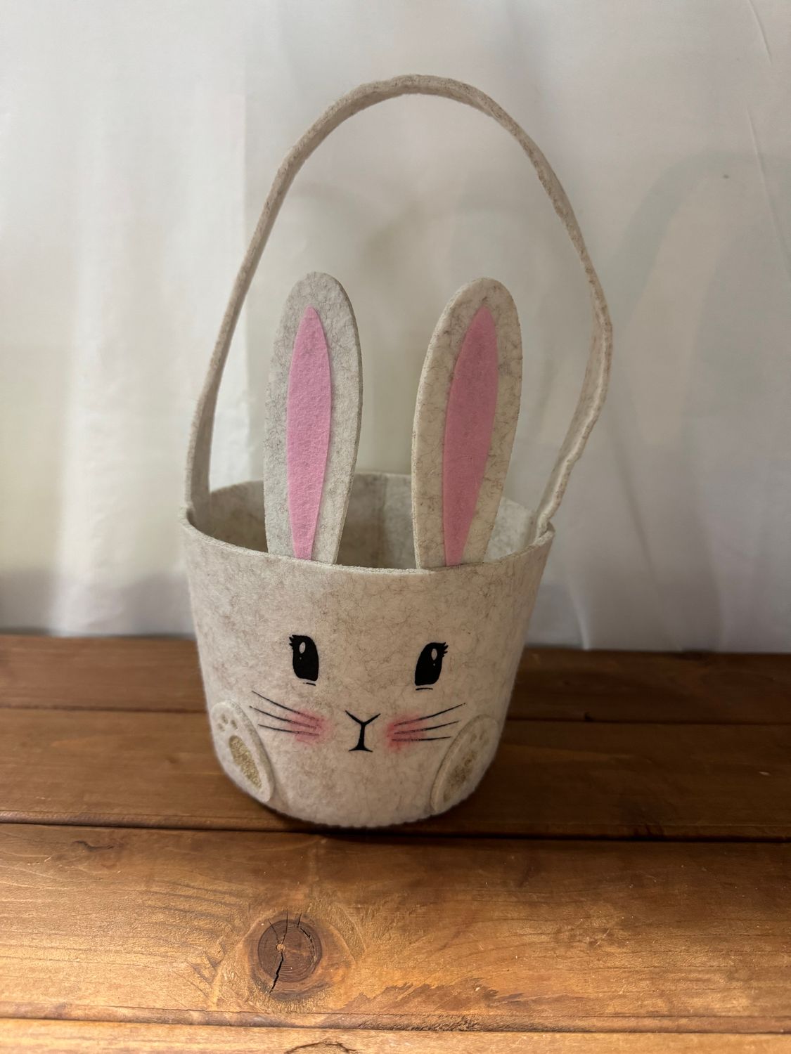 White Felt Bunny Ear Basket - Sm White Felt Bunny Ear Basket - Sm