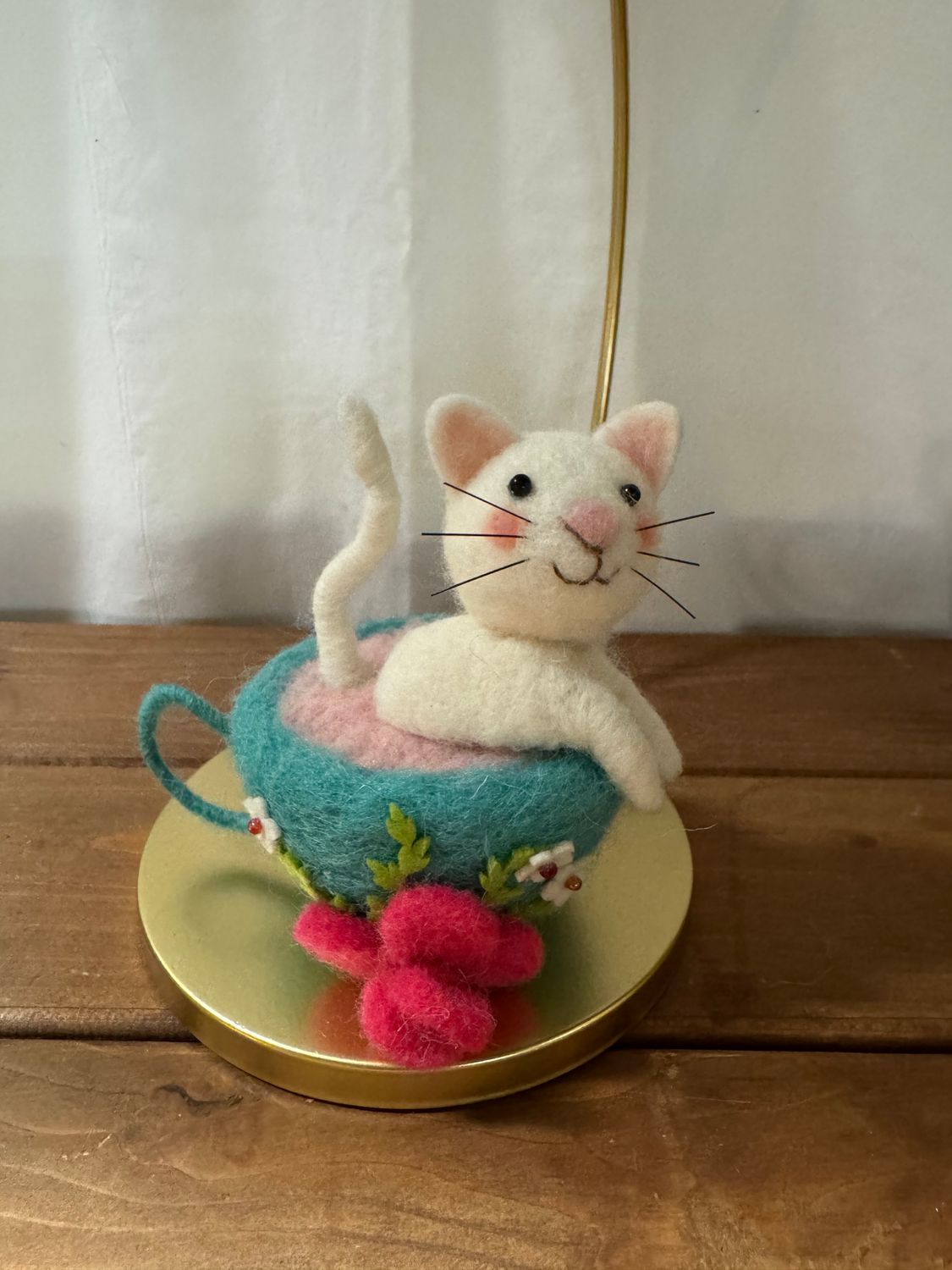 Felt Kitty in Blue Coffee Cup