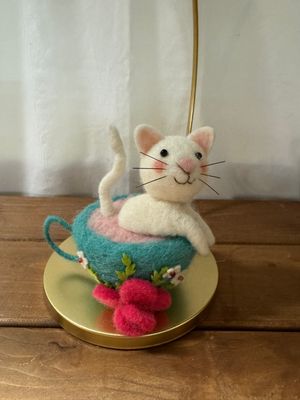 Felt Kitty in Blue Coffee Cup