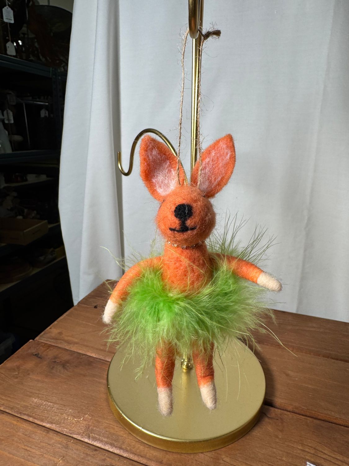 Felt Orange Bunny w/Green Tutu Ornament Felt Orange Bunny w/Green Tutu Ornament