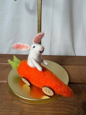 Bunny in A Felt Carrot Car - Lg Bunny in A Felt Carrot Car - Lg