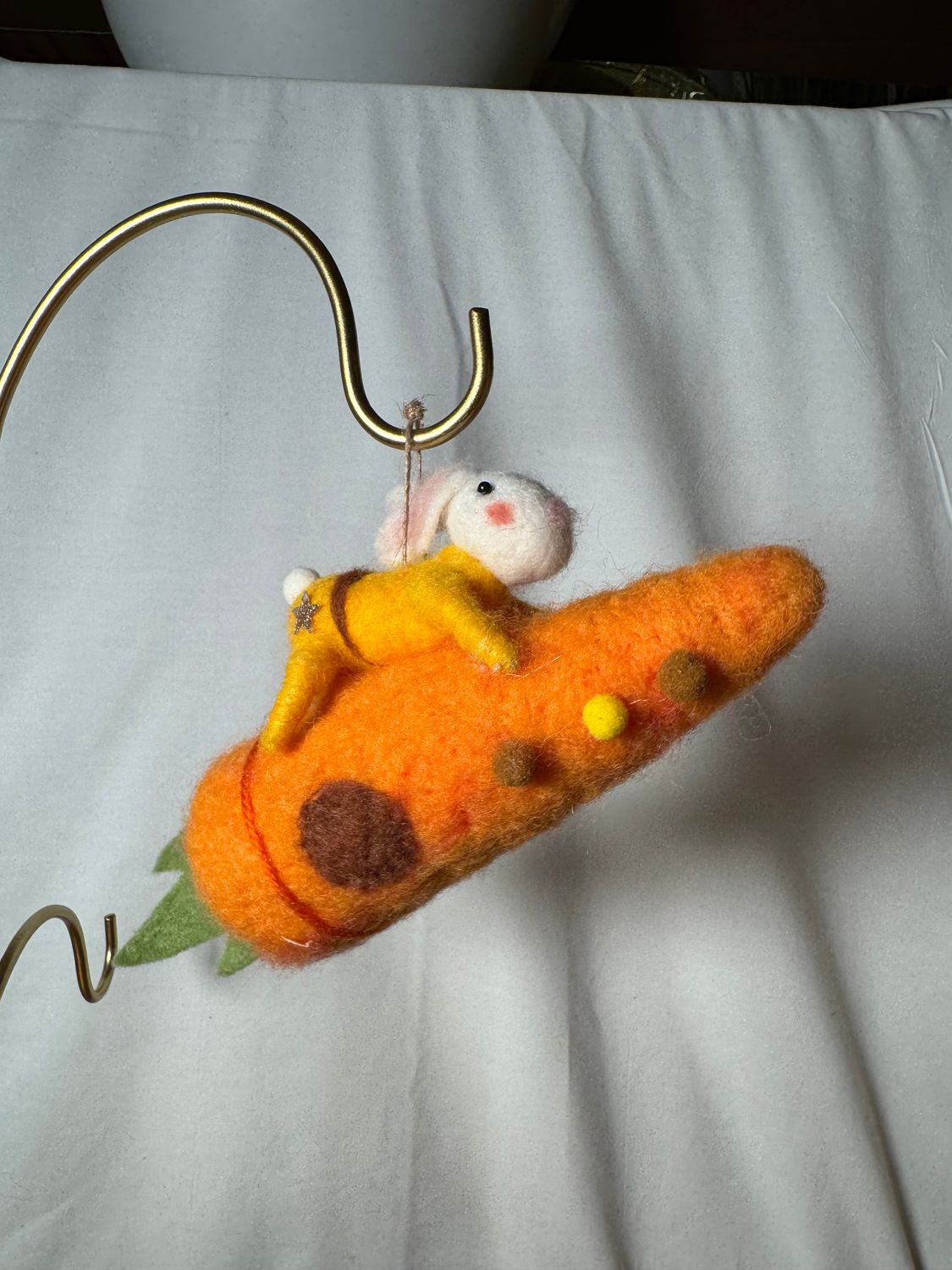 Felt Bunny On Rocket Carrot Ornament Felt Bunny On Rocket Carrot Ornament