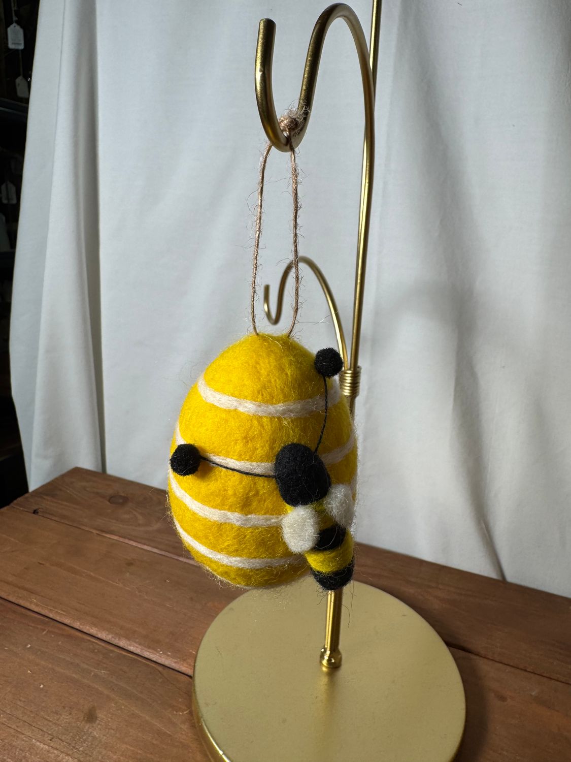 Felt Bee On Yellow Egg Ornament Felt Bee On Yellow Egg Ornament