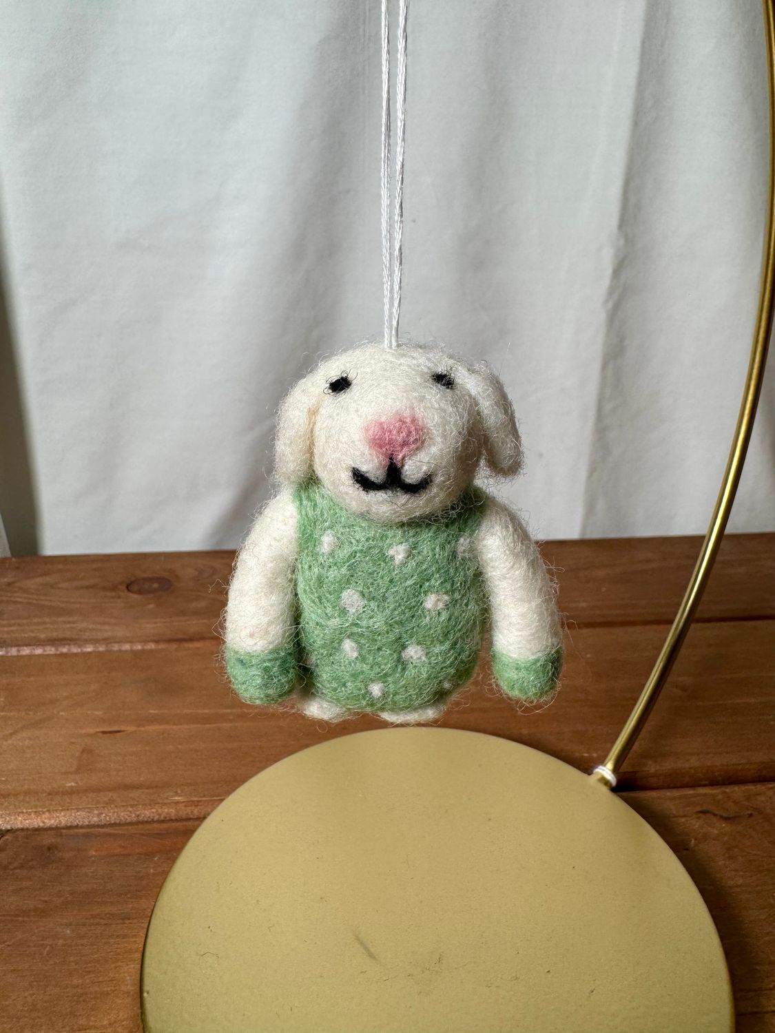 Mini Felt Bunny in Green Polka Dot Dress