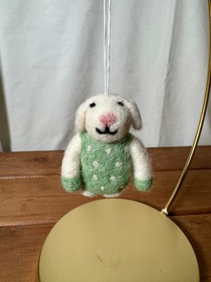 Mini Felt Bunny in Green Polka Dot Dress