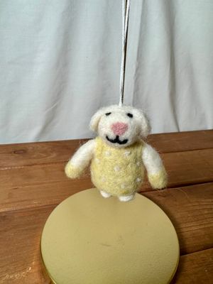 Mini Felt Bunny in Yellow Polka Dot Dress Mini Felt Bunny in Yellow Polka Dot Dress