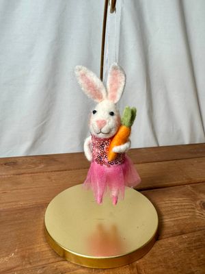 Felt Bunny in Pink Party Dress w/Carrot