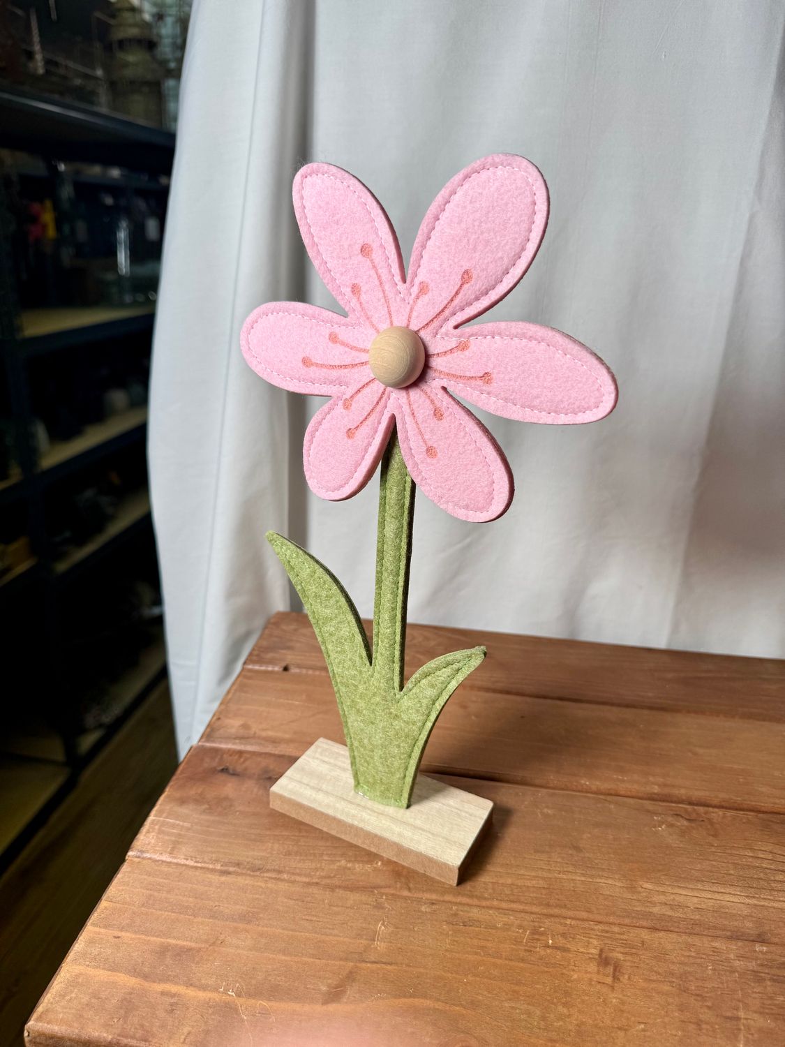 Pink Flower on Wooden Stand Lg Pink Flower on Wooden Stand Lg