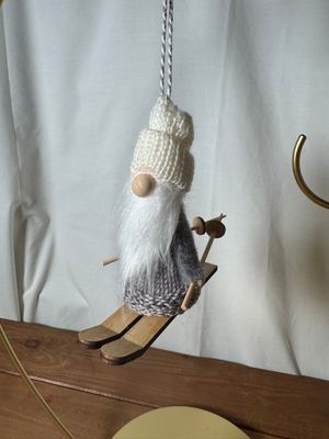 Santa Ski Gnome w/Cream Hat Ornament