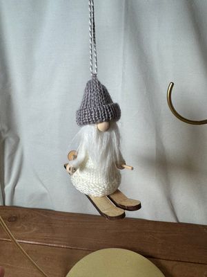 Santa Ski Gnome w/Gray Hat Ornament