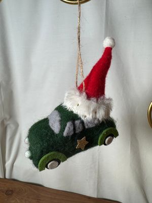 Felt VW Car w/Red Hat Ornament