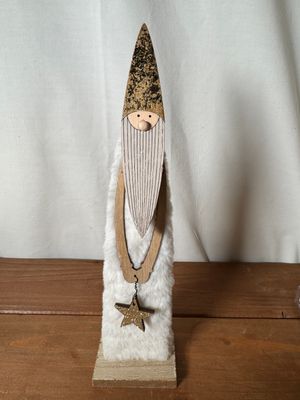 Gold &amp; White Wood Santa w/Star