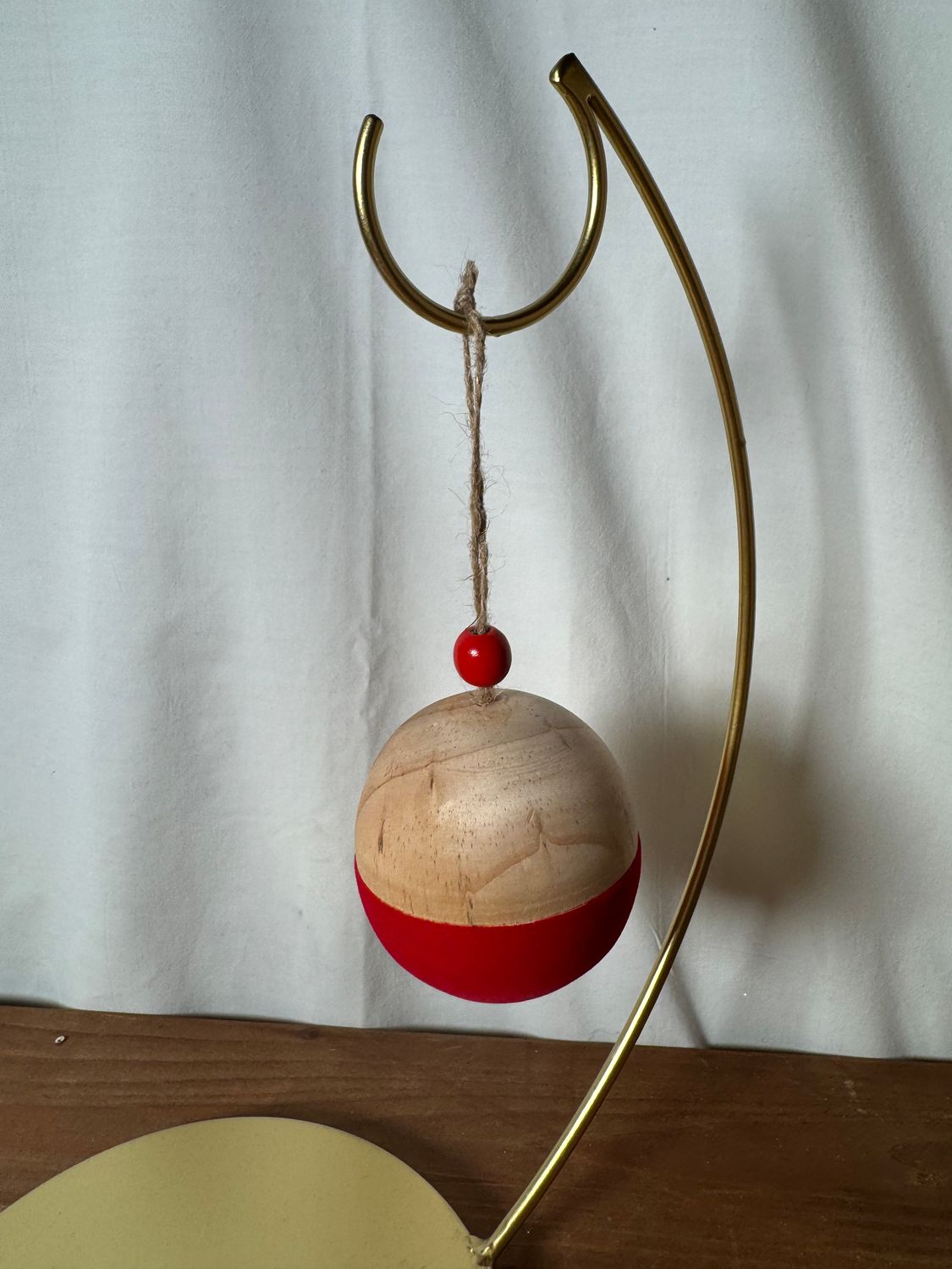Red Flock Wood Ball Ornament