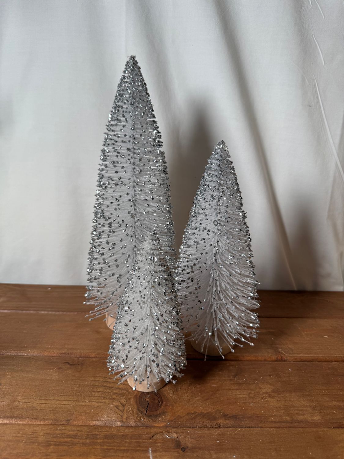 Set/3 White &amp; Silver Bristle Trees