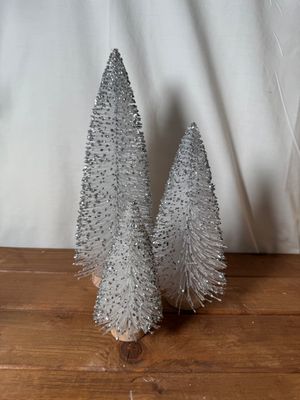 Set/3 White &amp; Silver Bristle Trees