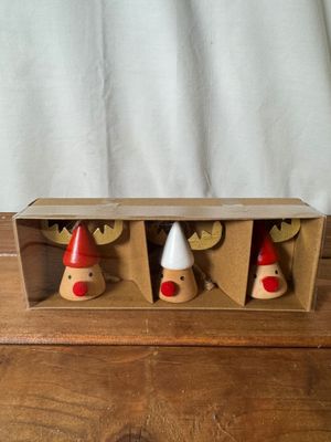S/3 Red &amp; White Reindeer Ornaments
