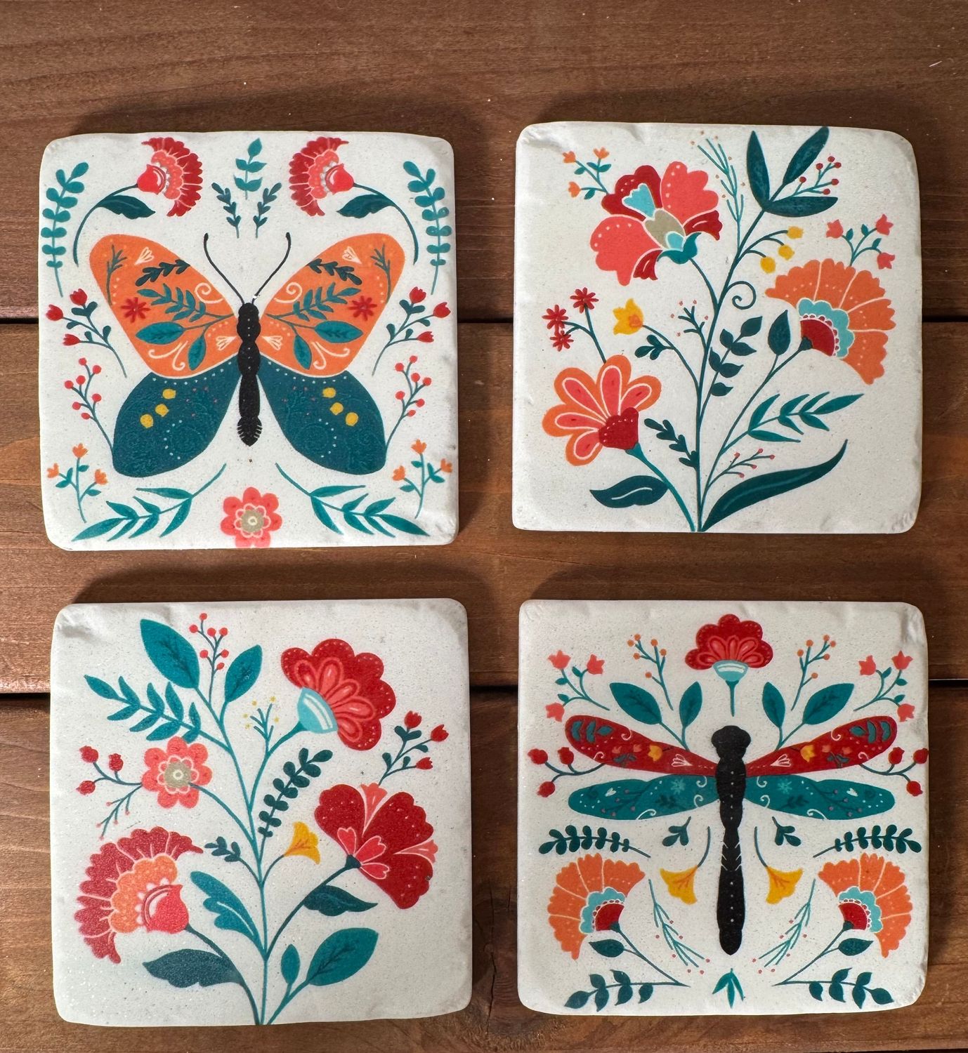 S/4 Colorful Floral Coasters