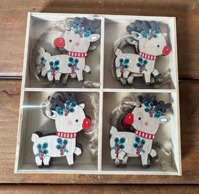 S/8 Red &amp; Green Baby Reindeer