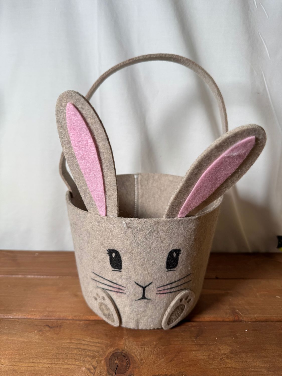 Natural Felt Bunny Ear Basket - Lg Natural Felt Bunny Ear Basket - Lg