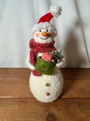 Snowman Holding Green Package
