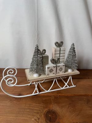 White Metal Sleigh with Silver Presents